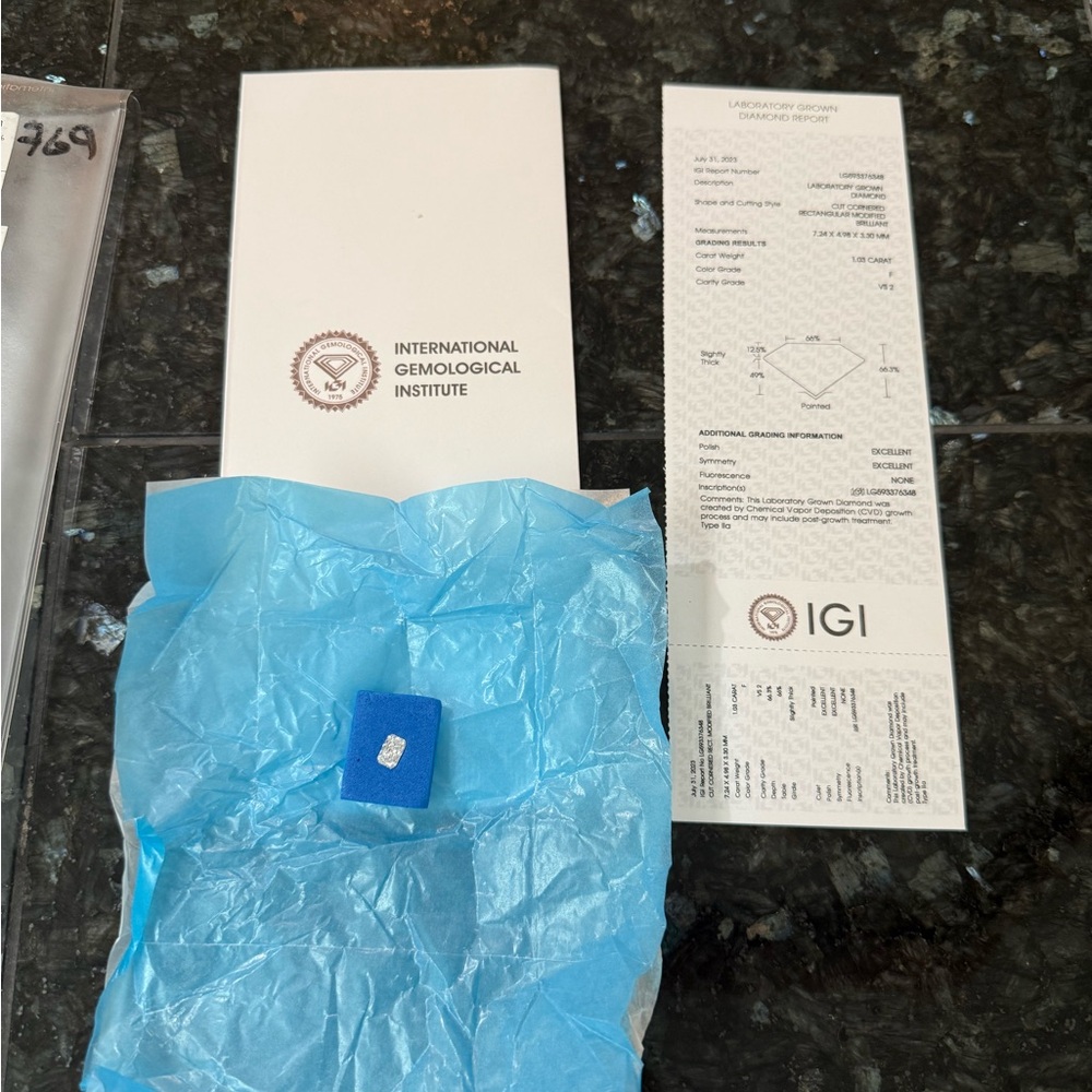 IGI Certified Loose Lab Grown Diamond 1.03 Carat F Grade V2 Clarity